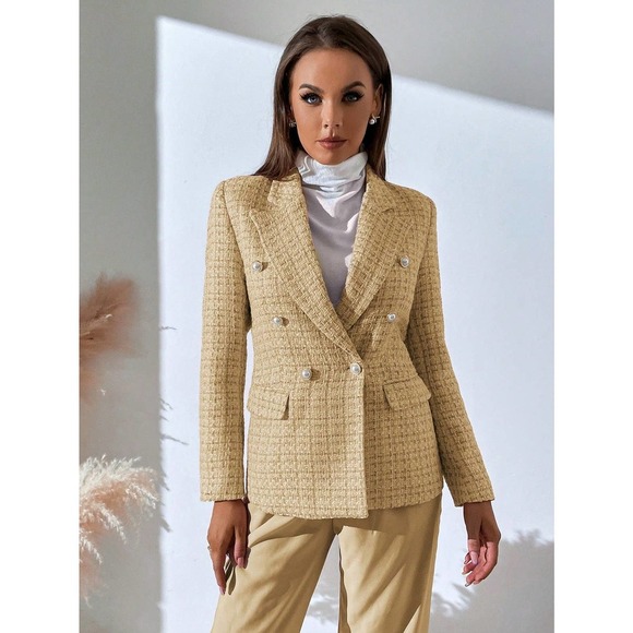 business plazacore tweed Plaid Print Double Breasted Blazer jacket - Picture 11 of 11